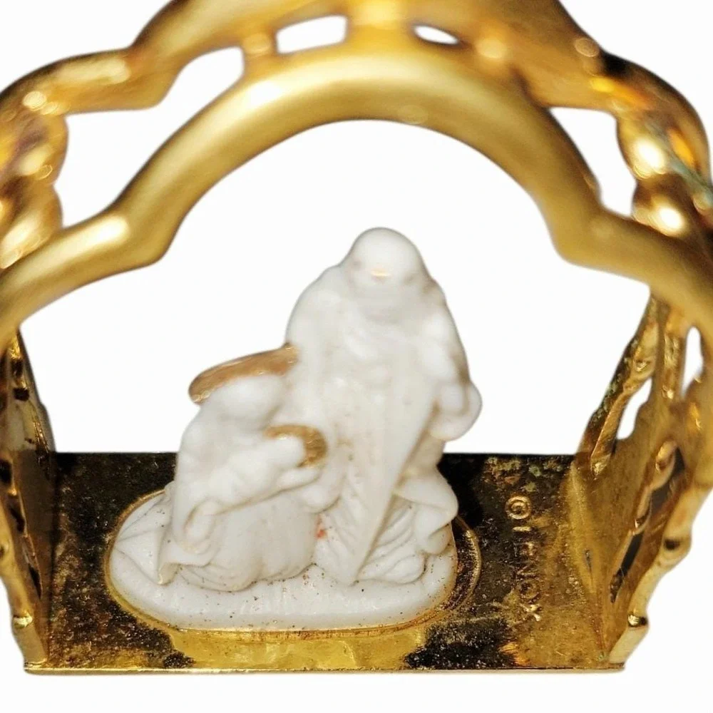 Vintage Lenox Holy Family Nativity Christmas Ornament Gold Tone Manger